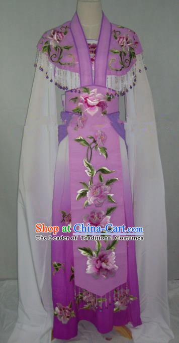 Traditional China Beijing Opera Embroidered Peony Purple Dress Chinese Peking Opera Diva Costume