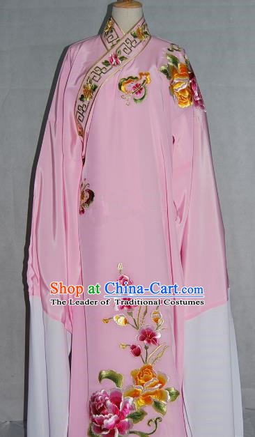 Traditional Chinese Beijing Opera Scholar Niche Costume Embroidered Butterfly Peony Pink Robe for Adults
