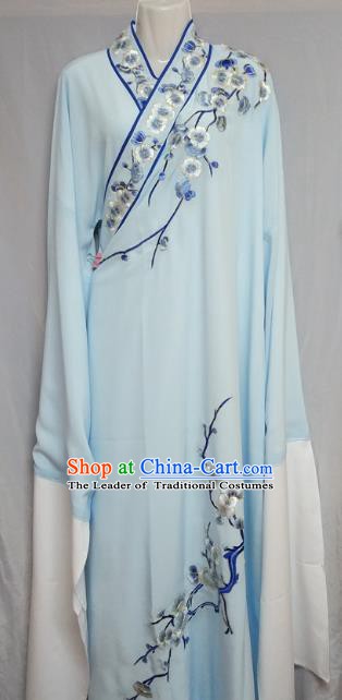 Traditional Chinese Beijing Opera Niche Costume Embroidered Plum Blossom Blue Robe for Adults