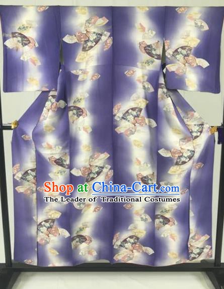 Japan Traditional Geisha Purple Kimono Formal Costume Furisode Kimonos Ancient Yukata Dress for Women