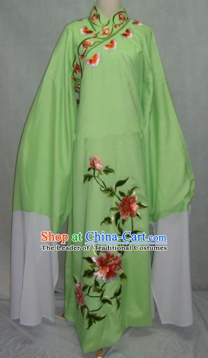 Traditional Chinese Beijing Opera Niche Scholar Embroidery Peony Costume Beijing Opera Green Robe for Adults