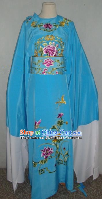 Traditional Chinese Shaoxing Opera Niche Scholar Embroidery Costume Beijing Opera Blue Robe for Adults
