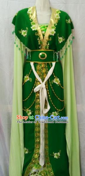 Traditional China Beijing Opera Young Lady Embroidered Green Dress Chinese Peking Opera Diva Costume