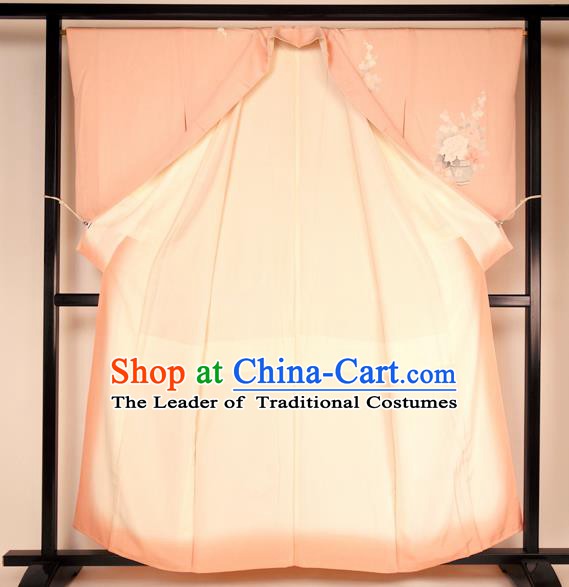 Asian Japan Palace Wedding Pink Furisode Kimono Ancient Yukata Dress Formal Costume for Women