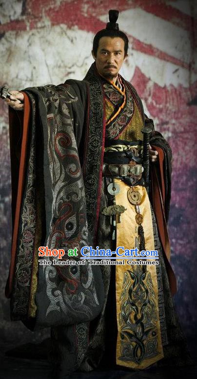 Chinese Ancient Warring States Time Theatre Emperor Embroidered Costume for Men