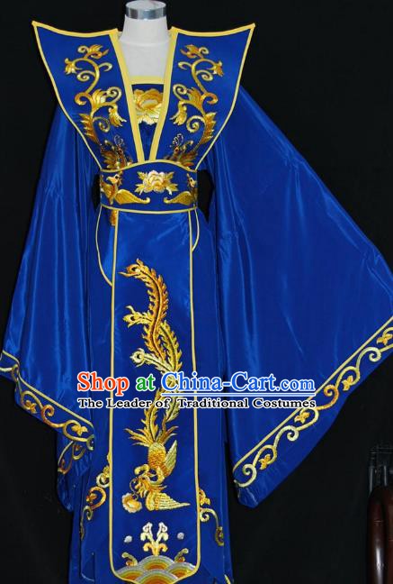 Traditional Chinese Beijing Opera Queen Royalblue Dress Peking Opera Diva Embroidered Costume
