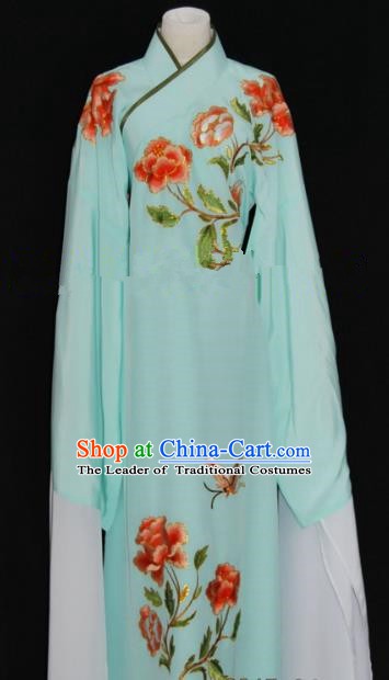 Traditional Chinese Beijing Opera Embroidery Peony Green Costume Peking Opera Niche Clothing for Adults