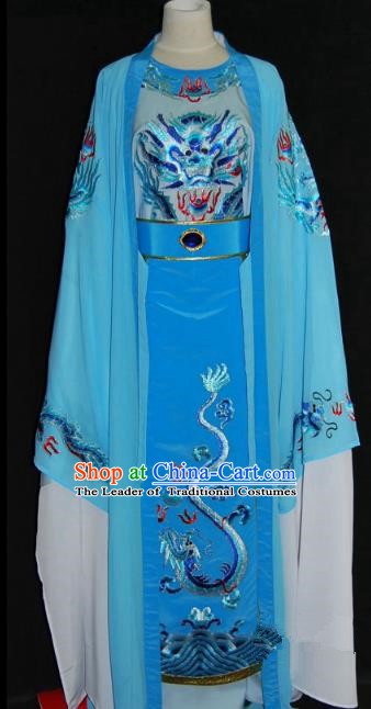 Traditional Chinese Beijing Opera Prince Blue Robe Costume Peking Opera Young Men Clothing for Adults