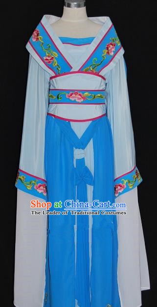 Traditional Chinese Beijing Opera Imperial Consort Blue Dress Peking Opera Diva Embroidered Costume