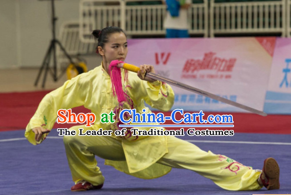 Top Taiji Kung Fu Uniforms  Tai Chi Uniforms Martial Arts Blouse Pants Kung Fu Suits Kungfu Outfit Professional Kung Fu Clothing Complete Set for Girls Kids Teenagers