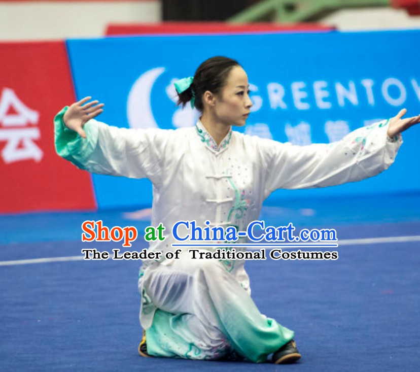 Top Female Gong Fu Uniform Kung Fu Suit Kung Fu Uniform Chinese Jacket Taiji Clothes Dress Dresses Kung Fu Clothing Embroidered Tai Chi Suits Custom Kung Fu Embroidery Uniforms