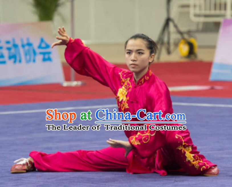 Long Sleeves Top Taiji Garment Kung Fu Uniforms Tai Chi Uniforms Martial Arts Blouse Pants Kung Fu Suits Kungfu Outfit Professional Kung Fu Clothing Complete Set for Girls Kids Teenagers