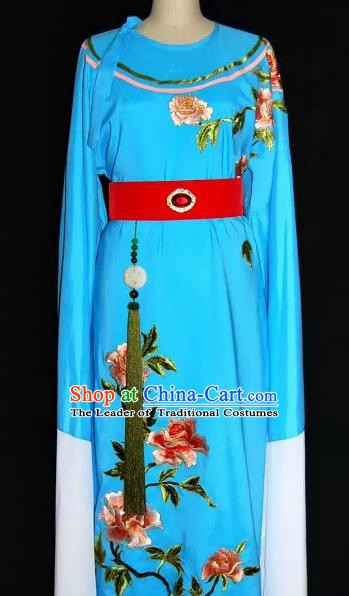 Top Grade Chinese Beijing Opera Embroidered Blue Robe Peking Opera Niche Costume for Adults