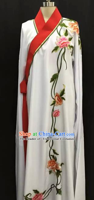 Top Grade Chinese Beijing Opera Embroidered Peony White Robe Peking Opera Niche Costume for Adults