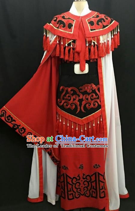 Top Grade Chinese Beijing Opera Young Men Red Costume Peking Opera Niche Costume for Adults