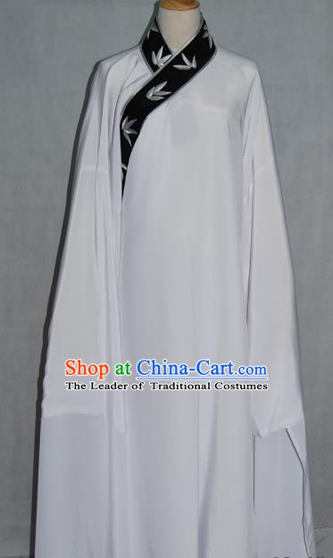 Top Grade Chinese Beijing Opera Young Men Costume Peking Opera Niche Embroidery Bamboo Leaf White Robe for Adults