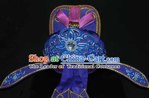 China Traditional Beijing Opera Young Men Headwear Chinese Peking Opera Niche Purple Hats for Men