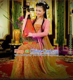 Chinese Ancient Tang Dynasty Geisha Dress Courtesan Historical Costume for Women