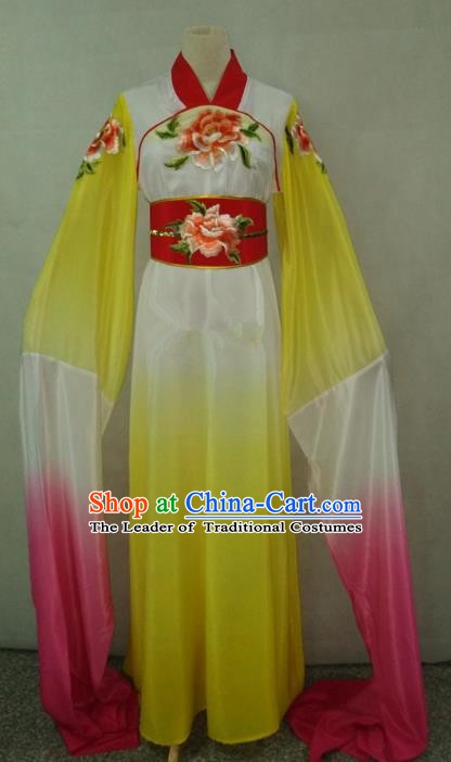 Top Grade Chinese Beijing Opera Actress Water Sleeve Yellow Dress China Peking Opera Diva Embroidered Costume