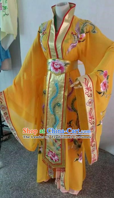 Top Grade Chinese Beijing Opera Diva Yellow Dress China Peking Opera Empress Embroidered Costume