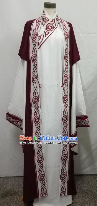 Chinese Beijing Opera Scholar Costume Peking Opera Niche Embroidery White Robe for Adults