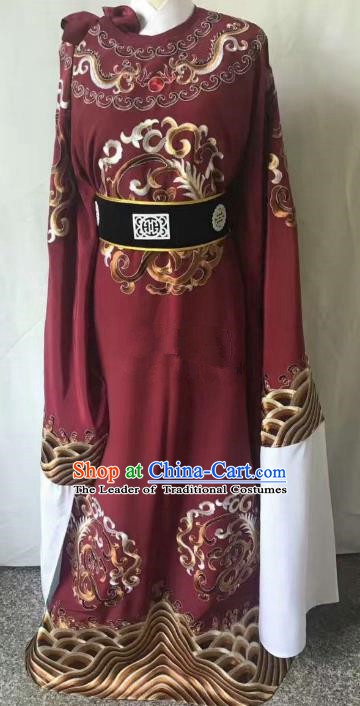 Chinese Beijing Opera Scholar Costume Peking Opera Niche Purplish Red Embroidery Robe for Adults