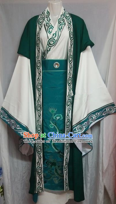 Chinese Beijing Opera Scholar Green Costume Peking Opera Niche Embroidery Robe for Adults