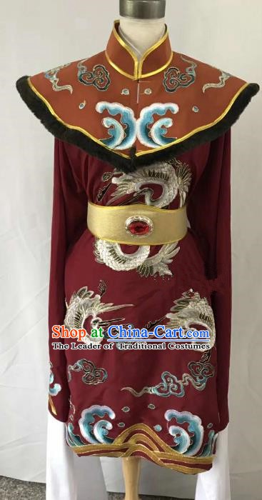 Top Grade Chinese Beijing Opera Martial Arts Female Wine Red Dress China Peking Opera Warrior Embroidered Costume