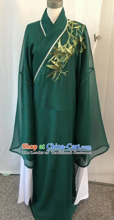 Chinese Beijing Opera Scholar Costume Peking Opera Niche Green Veil Embroidery Robe for Adults