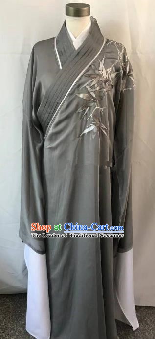 Chinese Beijing Opera Scholar Costume Peking Opera Niche Grey Embroidery Robe for Adults