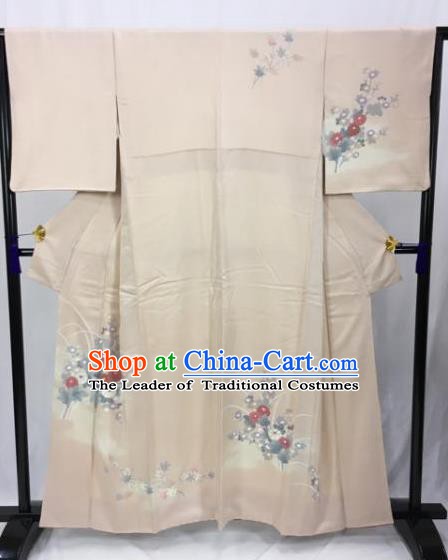 Japan Traditional Kimonos Khaki Furisode Kimono Ancient Yukata Dress Formal Costume for Women