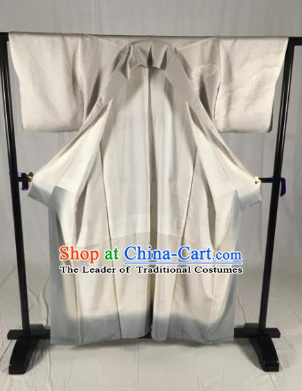 Japanese Ancient Male Grey Silk Kimono Costume Traditional Wafuku Hakama Yukata Robe for Men