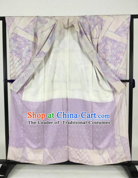 Japan Traditional Kimonos Palace Furisode Kimono Ancient Lilac Yukata Dress Formal Costume for Women