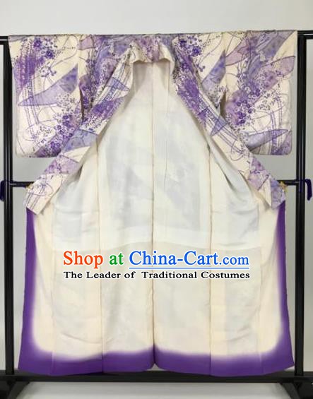 Japan Traditional Kimonos Purple Furisode Kimono Ancient Yukata Dress Formal Costume for Women