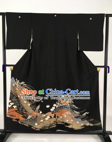 Japanese Samurai Palace Black Kimonos Traditional Wafuku Hakama Yukata Robe Costume for Men