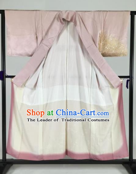 Japan Traditional Pink Silk Kimonos Furisode Kimono Ancient Yukata Dress Formal Costume for Women