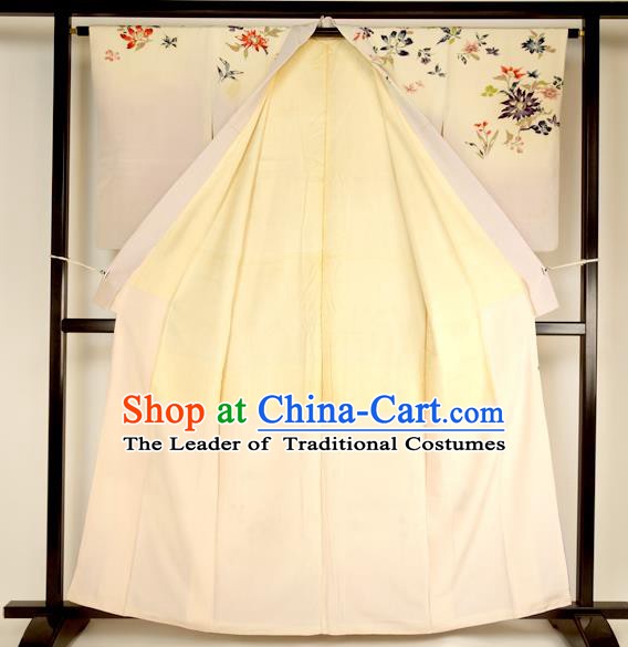 Ancient Japanese Printing Flowers Furisode Kimonos Traditional Female Yukata Dress Formal Costume for Women