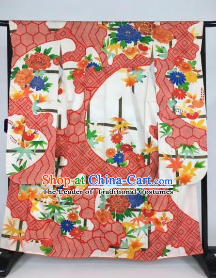 Japan Traditional Printing Kimonos Empress Palace Furisode Kimono Ancient Yukata Dress Formal Costume for Women