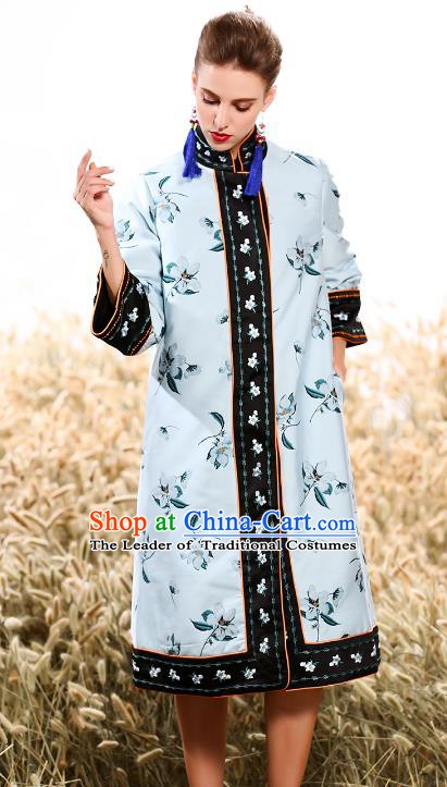Chinese National Costume Traditional Embroidered Blue Dust Coats for Women
