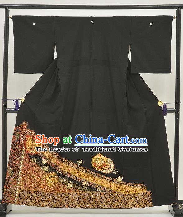 Japanese Samurai Garment Kimono Black Yukata Robe Traditional Wafuku Hakama Costume for Men