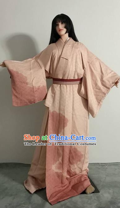 Ancient Japanese Geisha Garment Palace Pink Furisode Kimonos Traditional Yukata Dress Costume for Women