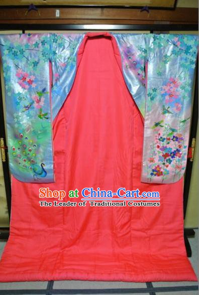 Ancient Japanese Geisha Garment Hanayome Furisode Kimonos Traditional Yukata Dress Costume for Women