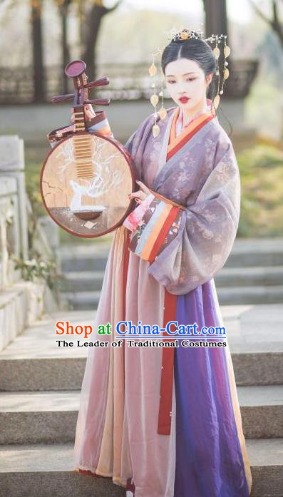 Chinese Ancient Fairy Jin Dynasty Palace Princess Embroidered Hanfu Dress Costumes for Women