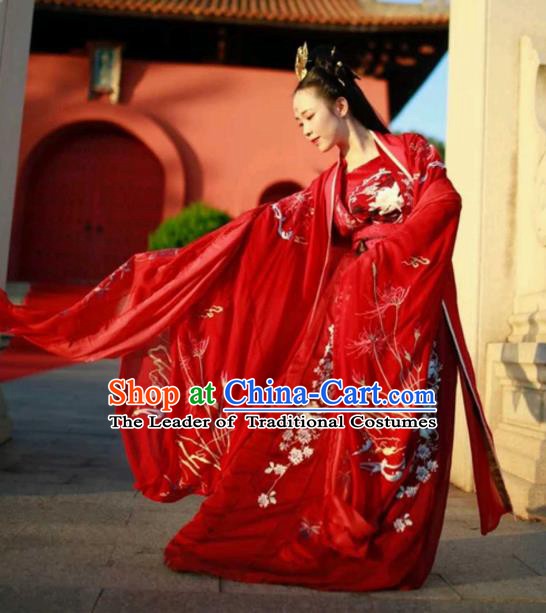 Chinese Ancient Embroidered Wedding Costume Tang Dynasty Princess Embroidered Hanfu Dress for Women
