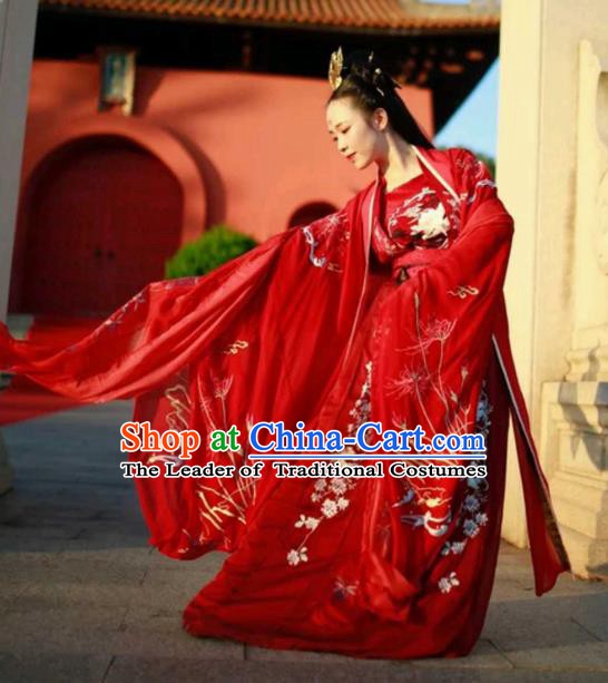 Chinese Ancient Embroidered Wedding Costume Tang Dynasty Princess Embroidered Hanfu Dress for Women
