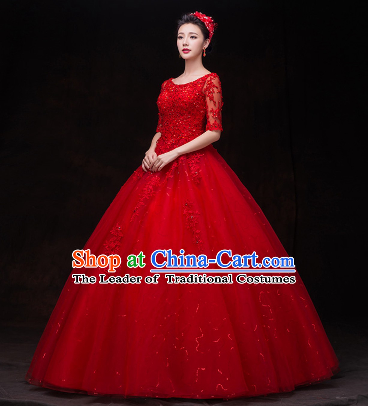 Top Classical Red Romantic Princess Wedding Dress