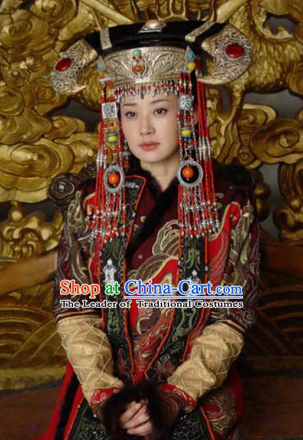 Chinese Traditional Mongolian Lady Historical Costume China Qing Dynasty Empress Dowager Xiaozhuang Clothing