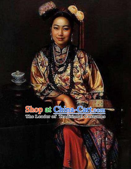 Chinese Ancient  Empress Dowager Historical Costume China Qing Dynasty Manchu Lady Clothing