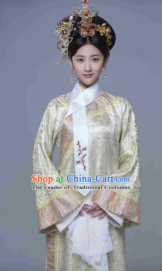 Chinese Ancient Yongzheng Imperial Concubine Historical Replica Costume China Qing Dynasty Manchu Lady Embroidered Clothing