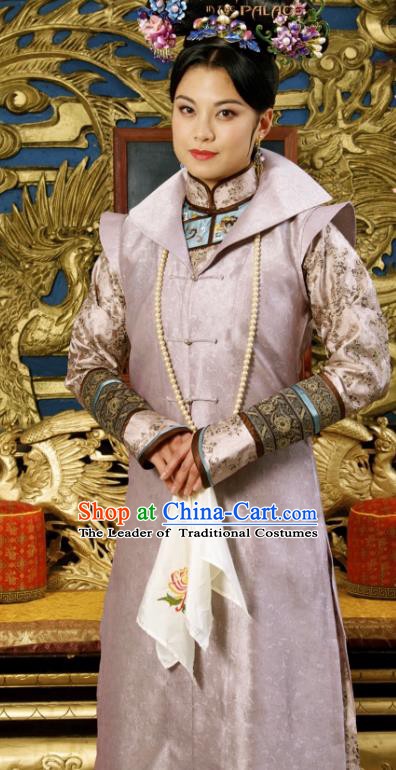 Chinese Ancient Kangxi Empress Dowager Historical Replica Costume China Qing Dynasty Manchu Lady Embroidered Clothing